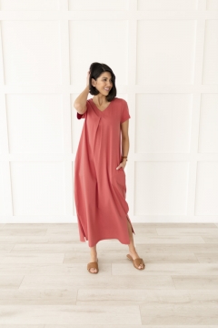 V-Neck Pleated Maxi Dress